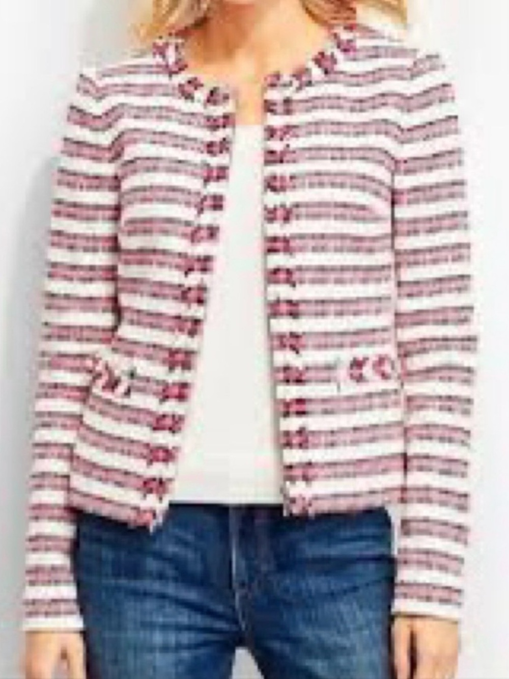 Talbots Pink, Black and White Striped Jacket